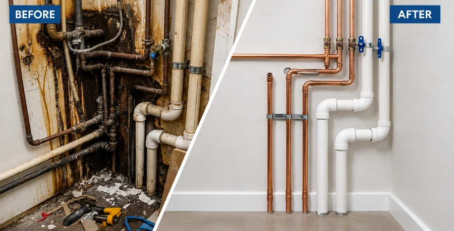 Pipe Leak Repair before and after in Fairfield-wide, Fairfield CA