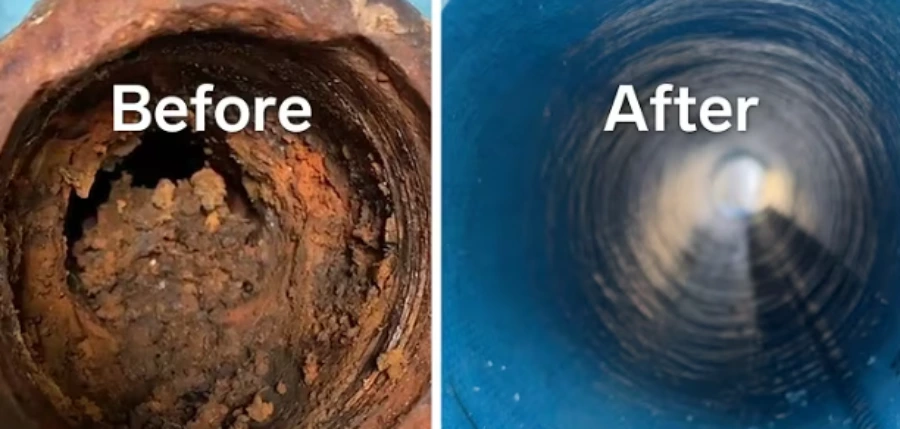 Sewer line before and after repair in Fairfield, CA